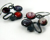 Black, silver, red and white dangle earrings, Unique handmade silver jewelry, Art silver jewelry, Polymer clay jewelry