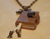 Tiny Leather Book with Bookmarks Necklace