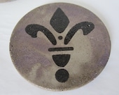 4" hand painted black fleur de lis concrete coasters set of 4