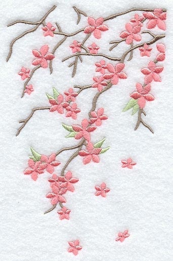 Cherry Blossom Breeze - Embroidered Decorative Linen Kitchen Towel or Absorbent White Cotton Flour Sack Towel