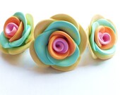 Summer Beachy Jewelry Set - Polymer Clay Earclips and Big Adjustable Ring