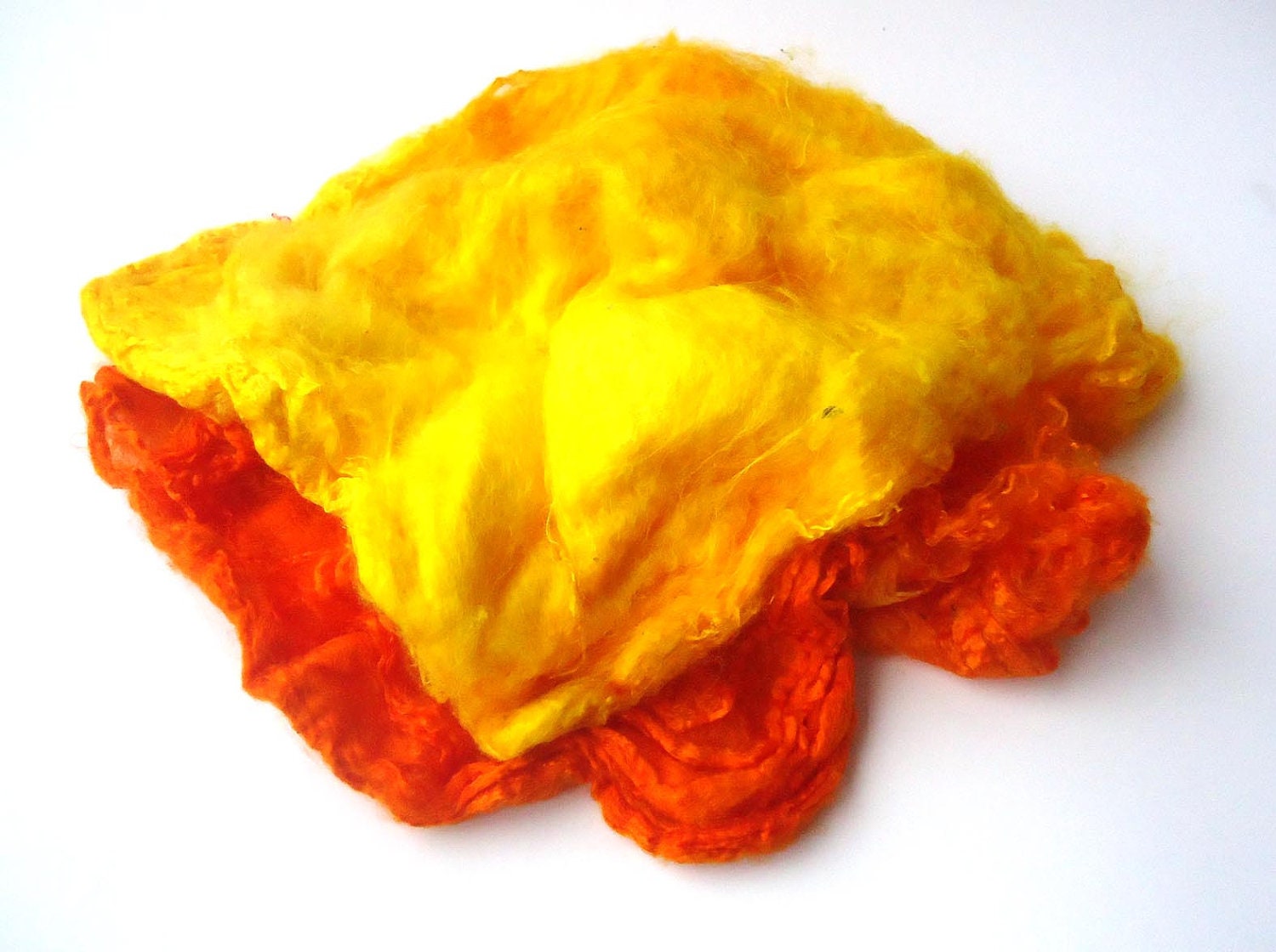 Silk Hankie - Mawata - Spinning - Papermaking - 15g - 0.5oz - Yellow and Orange