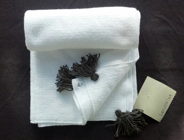 White baby boy blanket with dark gray tassles. Ready to ship (Londin Lux Brand)