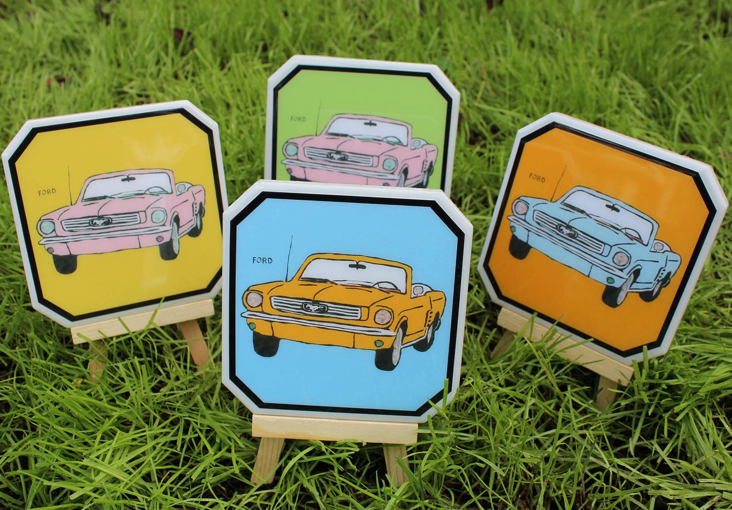 Ford Mustang Vintage Car Coasters - Set of 4