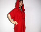 Dark red hooded caftan, cotton sun dress, beach cover up, lounge wear, bohemian dress  FREE SIZE