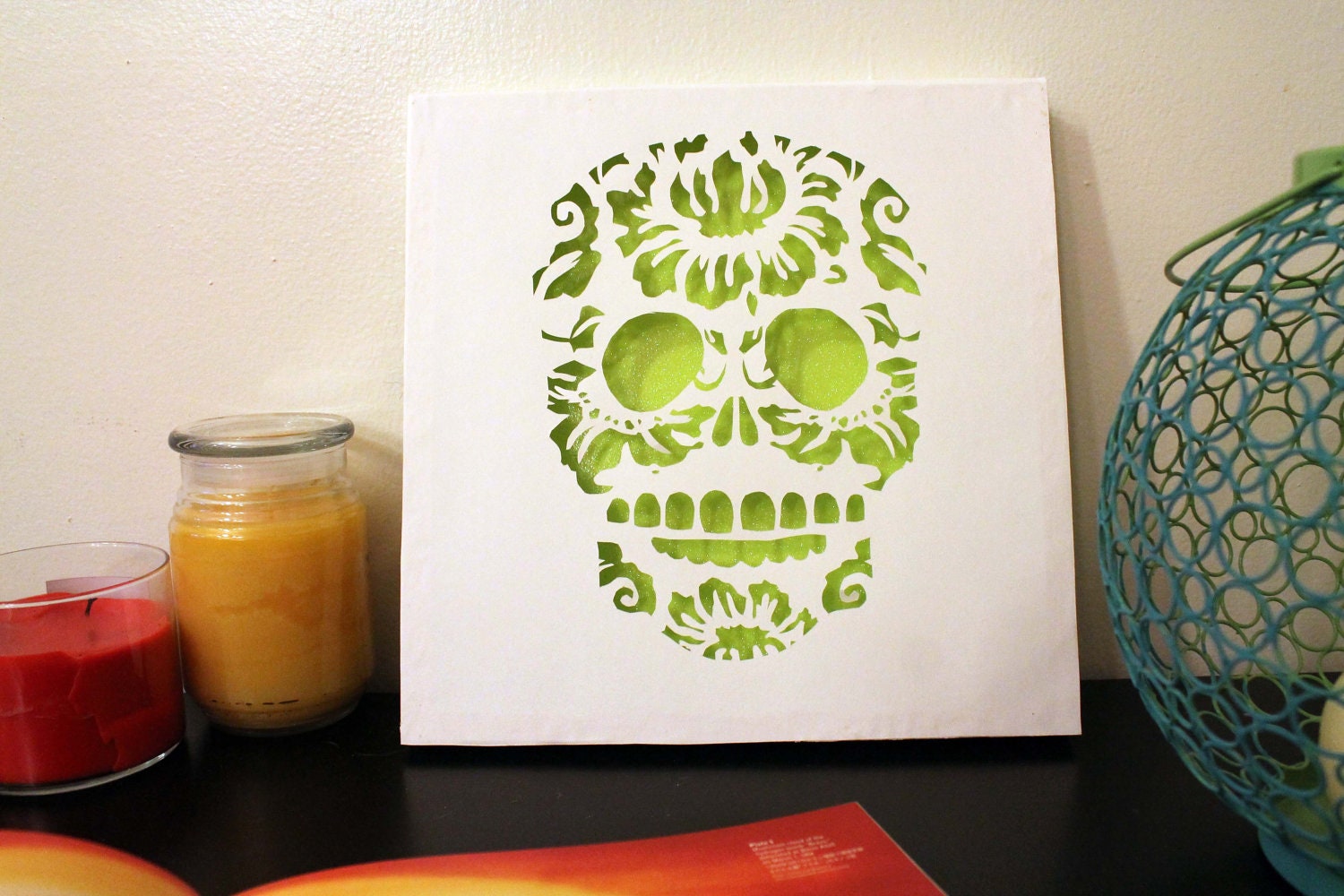 Day Of the Dead Skull Cut Paper Wall Art Green