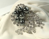 Repurposed Grey Pearl & Rhinestone Spray Pendant Upcycled Kramer Jewelry