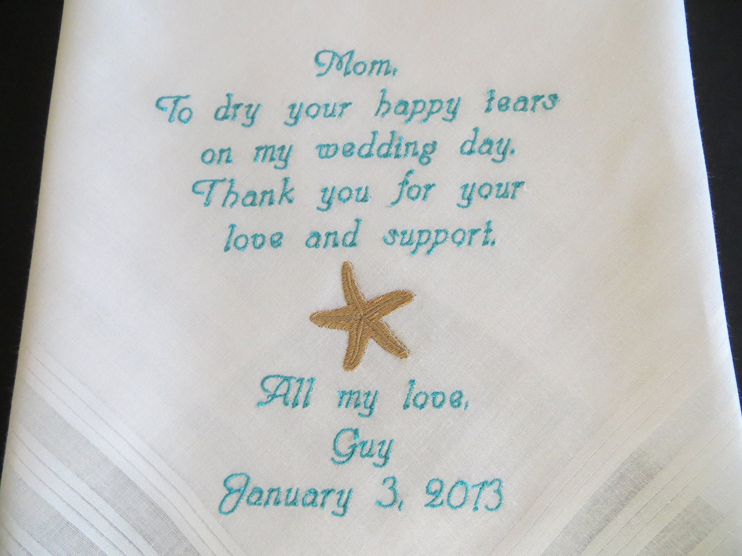 Free Gift Box Included. Personalized Wedding Handkerchief for the Mother of the Bride or Groom. Embroidered Custom Gift.