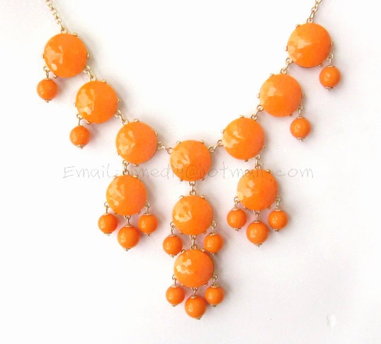 Bright Orange - Big Size Faceted Bubble Statement Necklace - Gold Tone ( D731-C18Y )