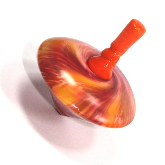 Spinning top orange and yellow unique dreidel by ShuliDesigns