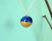 Textured blue and gold pendant necklace OOAK