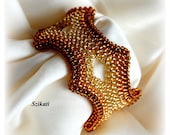 Beaded gold honey brown seed bead bracelet, fall fashion, right angle weave, OOAK