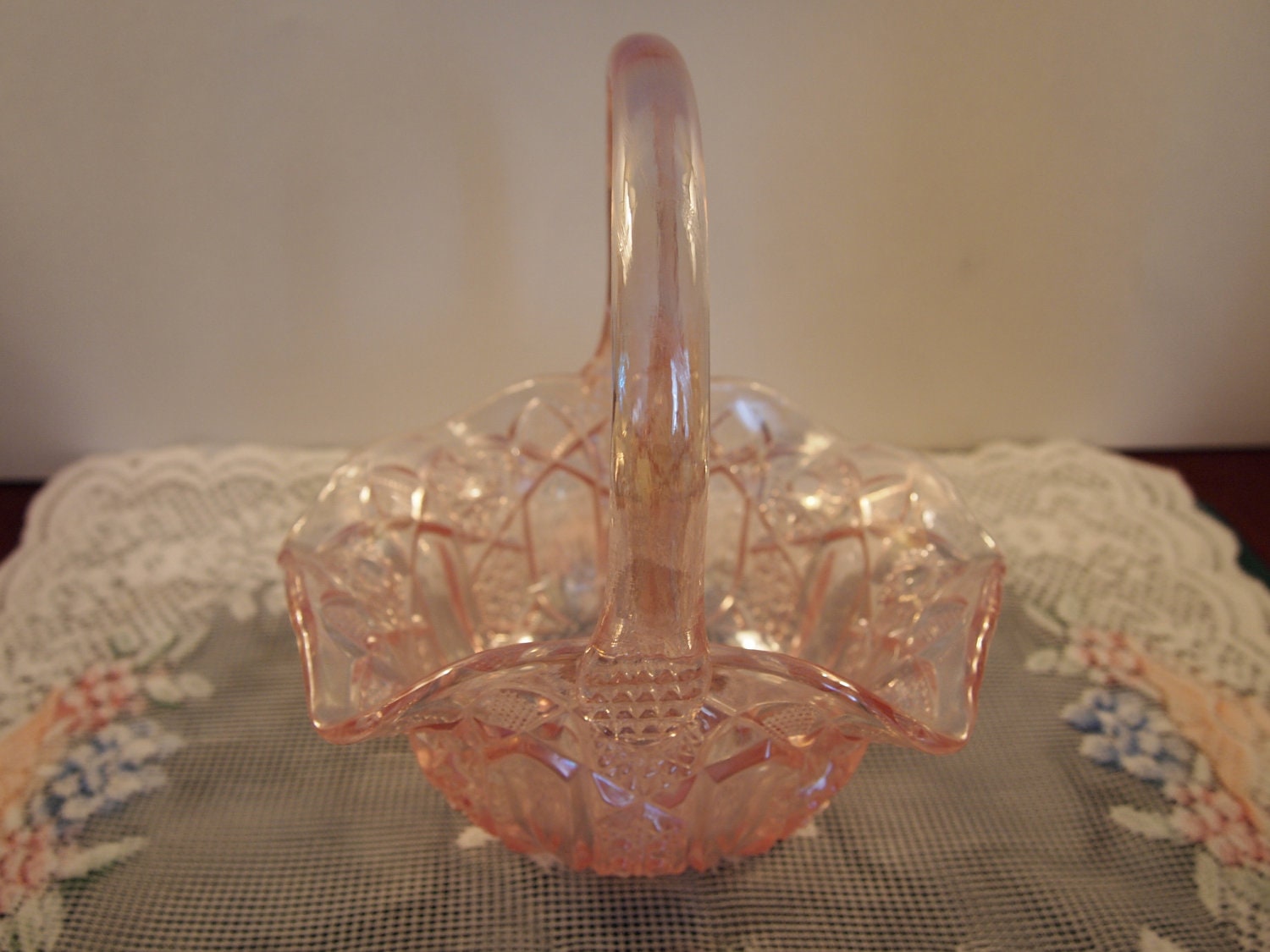 L. E. Smith Pink Pressed Glass Basket by GracenThings on Etsy
