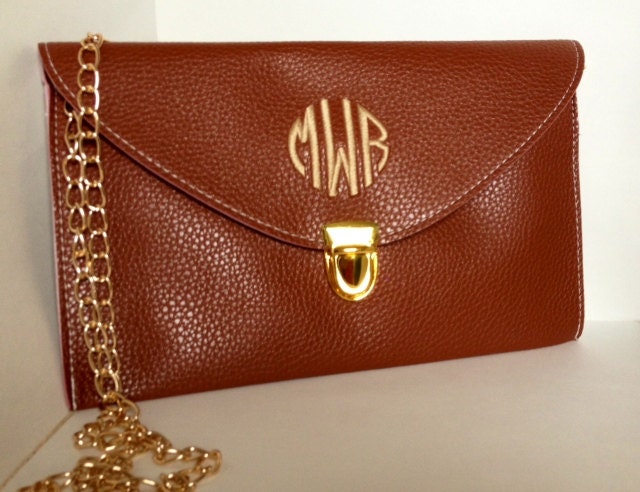 Women's Monogrammed  Clutch Purse - BROWN