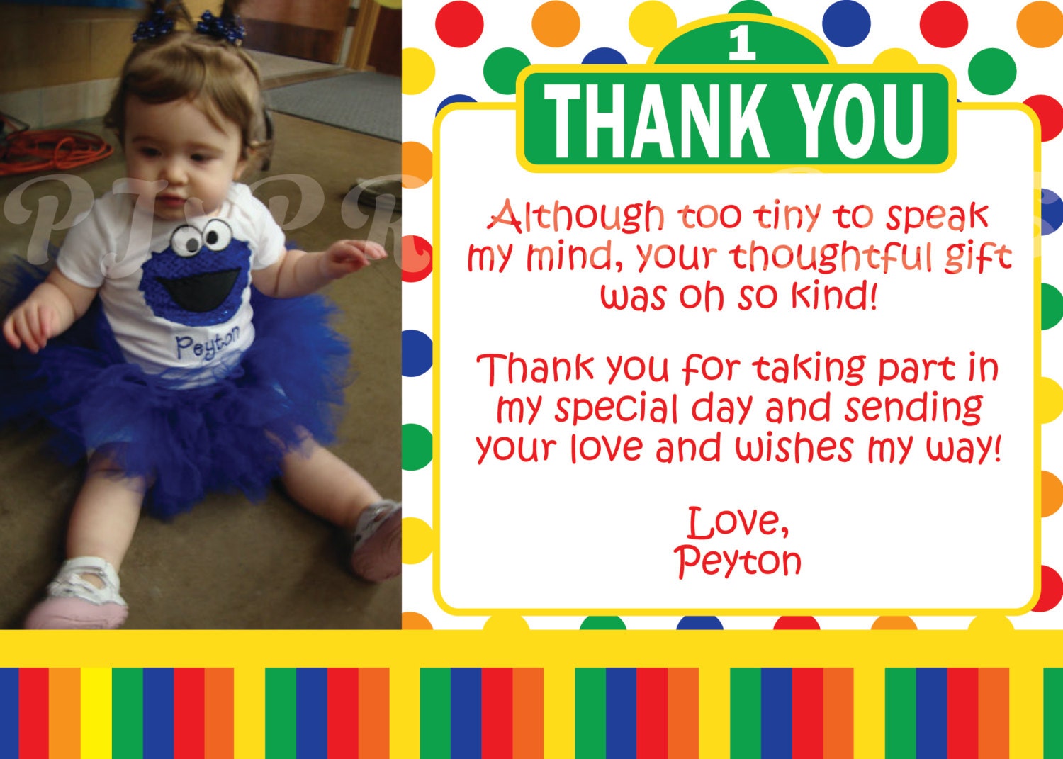 Sesame Street Thank You Cards, Primary Colors - Custom Digital File Il_570xn