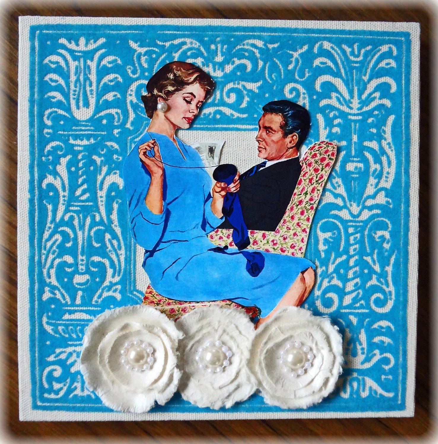 DARN It - Handmade Retro 1950's Canvas Mixed Media Wall Art - OOAK