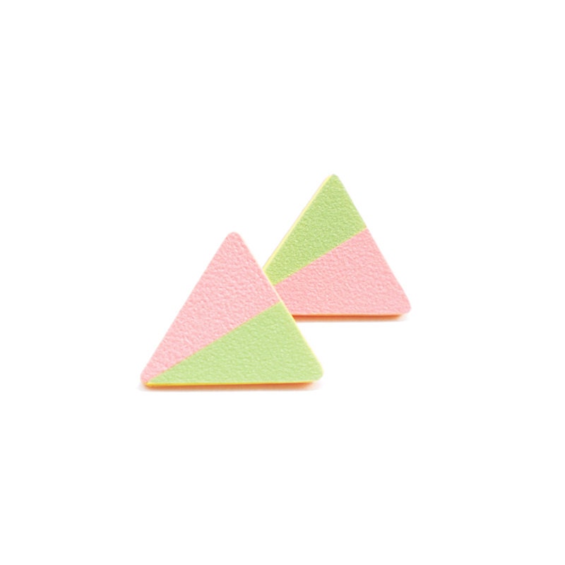 Geometric Triangle Earrings - Baby pink, Pastel color - Asymmetry - Spring fashion-One of a kind