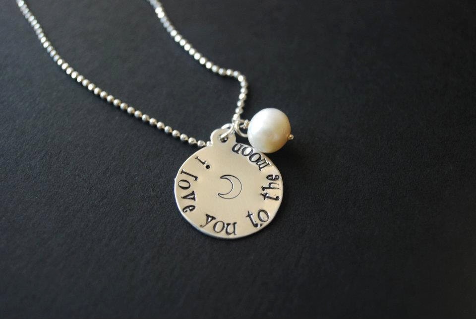 Hand Stamped Sterling Silver Necklace "I love you to the moon"