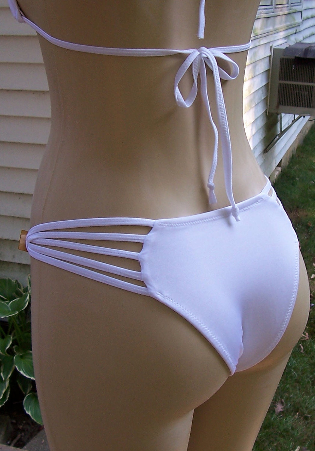 White Strappy Sexy, Cheeky Bottoms, with Gold Button Detail Bikini Cut