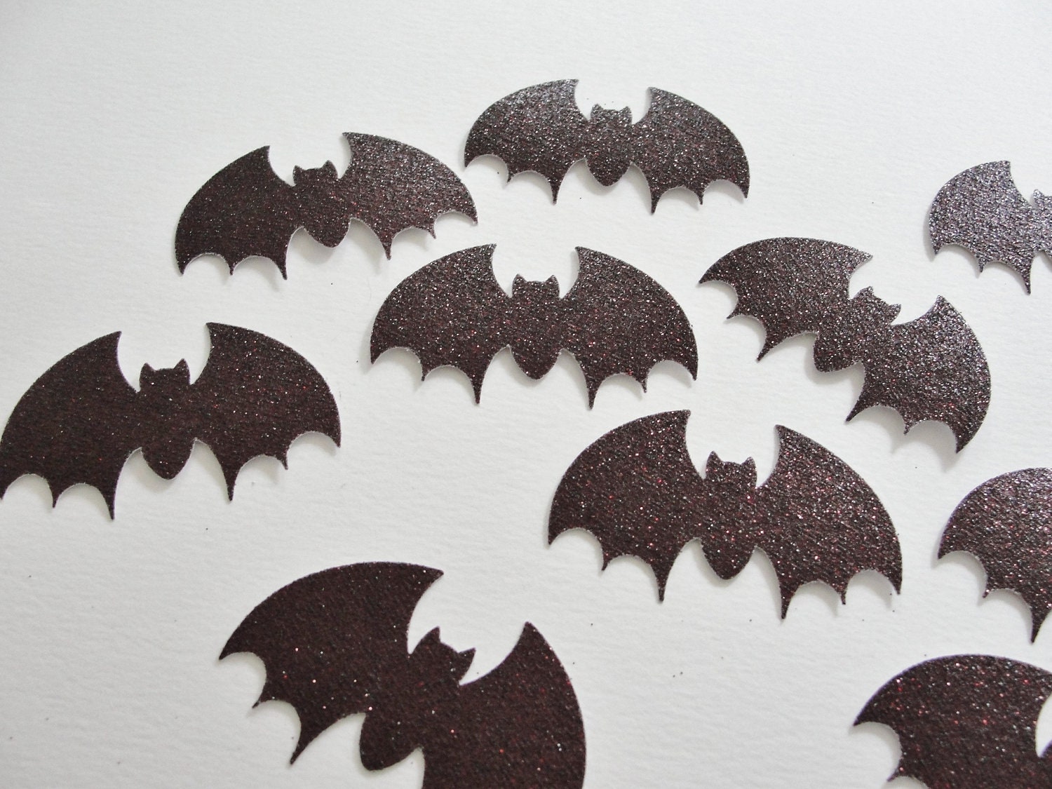 Glitter Maroon Bat Halloween Cut Outs, Halloween Decoration Tag Embellishment, Set of 12