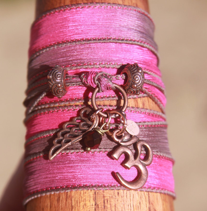 Yoga Silk Ribbon BoHo Bracelet Copper Om Astral wing "GotChakra" signature Bracelet