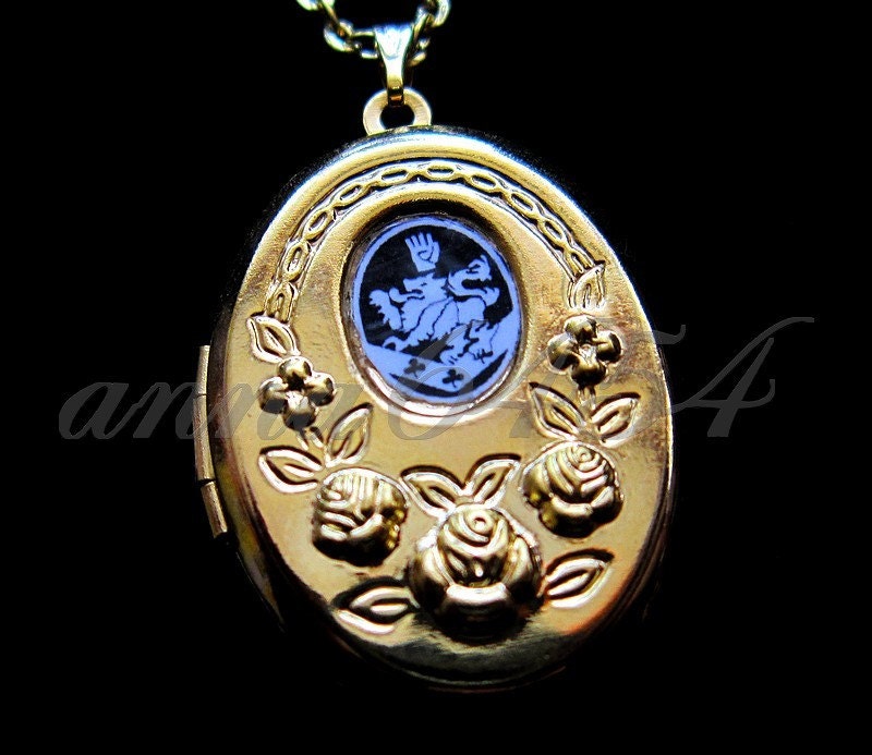 Twilight Breaking Dawn - Renesmee Crest NECKLACE LOCKET - "Plus que ma propre vie" / "More then my own life" - GOLD - plus Twilight card