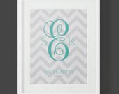 8x10 Monogram Print, Personalized Family Art - Unframed Customized Chevron for Wedding Gift, Baby Nursery, Wall Decor