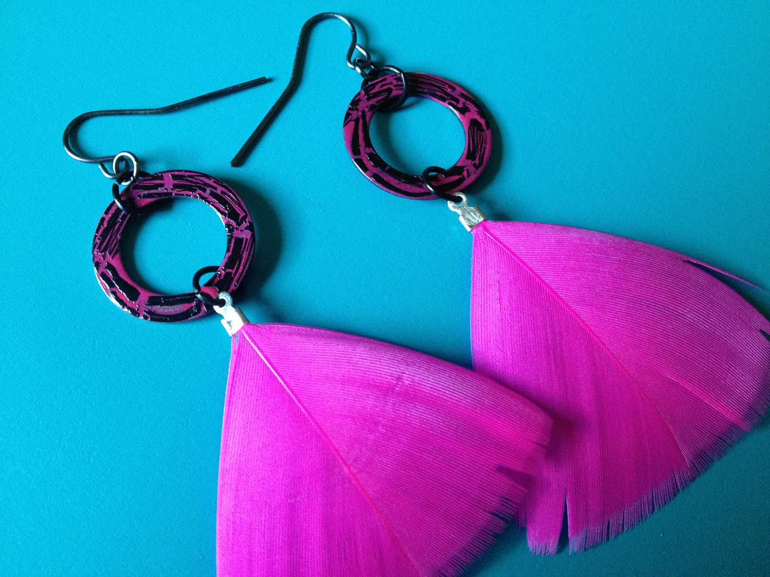 Neon Hot Pink Animal Print Feather Earrings -Fearless Feathers