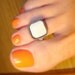 Toe Ring - White Shell - Square Metal Base Stretch Bead Toe Ring