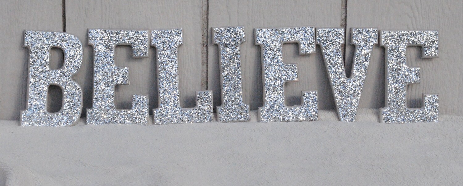 Items similar to Silver Believe Sign Glitter Wall Letters on Etsy