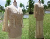 Vintage 1930s Ivory Lace Bias Cut Wedding Gown and Bolero