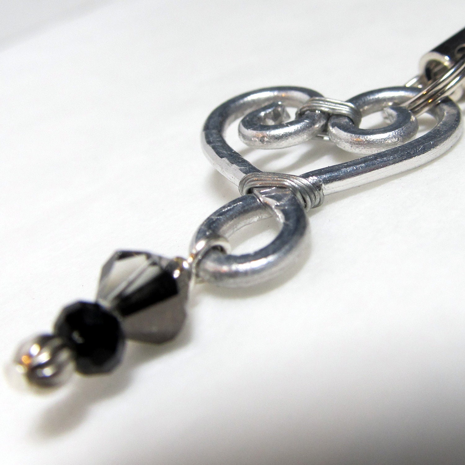 Swirl Heart Grey & Black Crystal Phone / Purse Charm