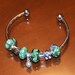 Cuff Style Charm Bracelet with Green Murano Glass .925 Silver Cores and Silver Charms Baby Carriage and Dangle Pearl
