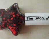 Custom Blended Nail Polish - "The Bitch" - Matte Red Black Heart Hexagon Star Bar Square Diamond Glitter - Bachelorette Party Favor