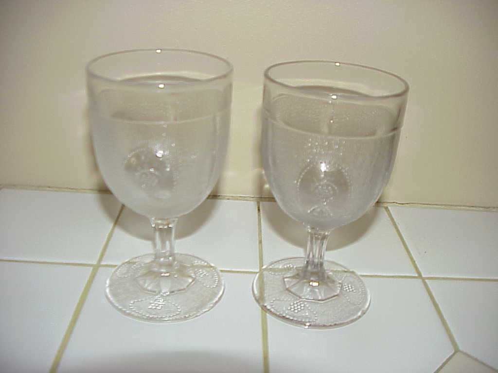 2 EAPG Boston Glass Grape Beaded Medallion Goblets
