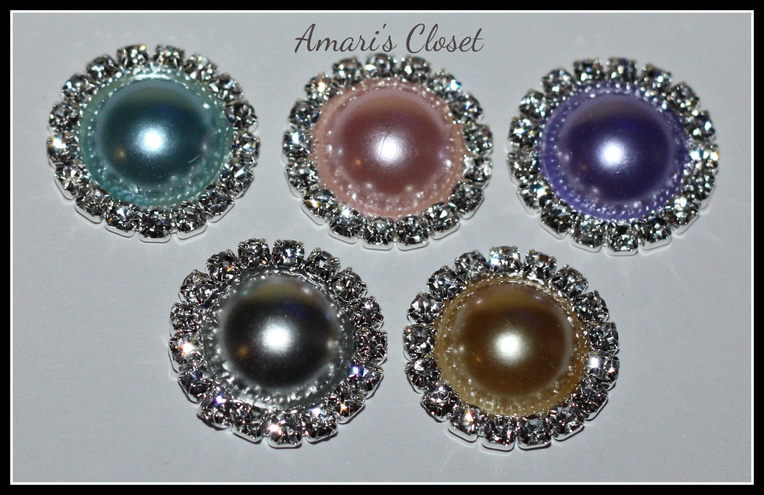 Set of 3 Beautiful 21mm Color Pearl Centered Flat Back Rhinestone Embellishments - Weddings, Hair Accessories, Hair Flowers
