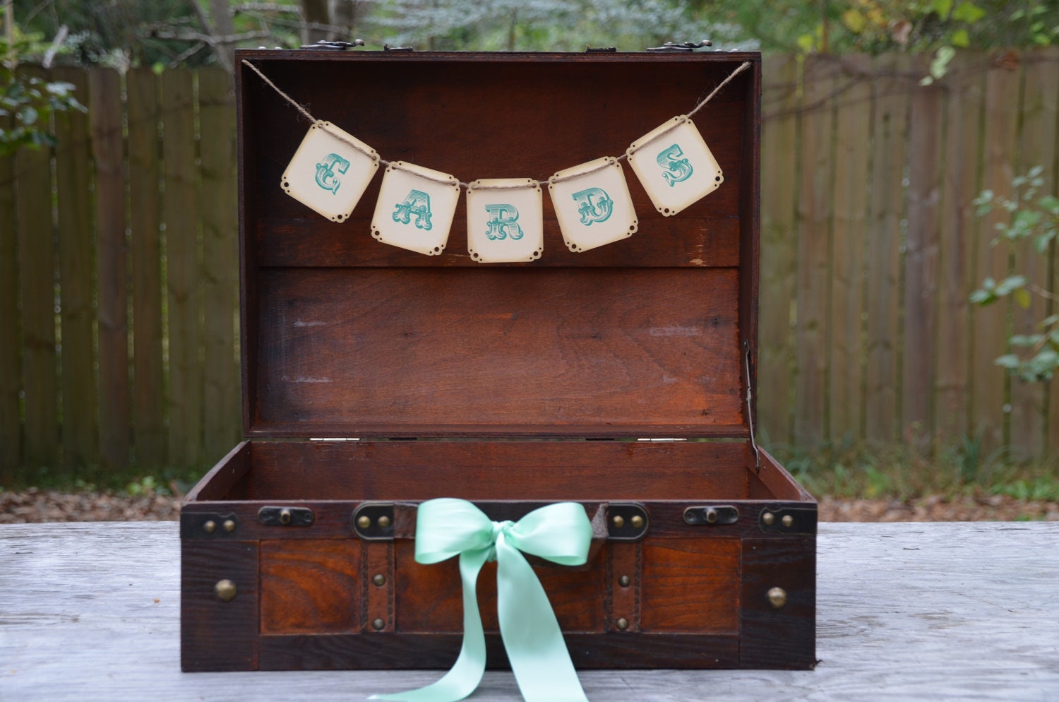 Wedding suitcase card holder, wedding card box, mint wedding, rustic wedding