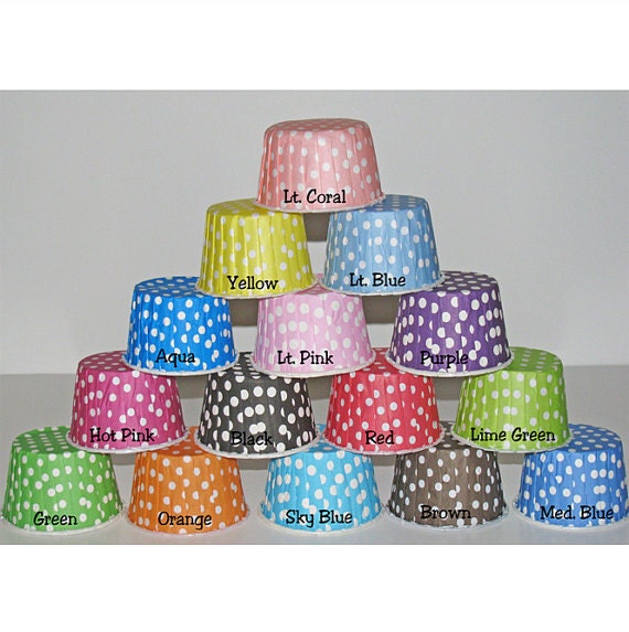 48 polka dot baking cups,candy cups,nut cups,cupcake liners,treat favors You pick colors