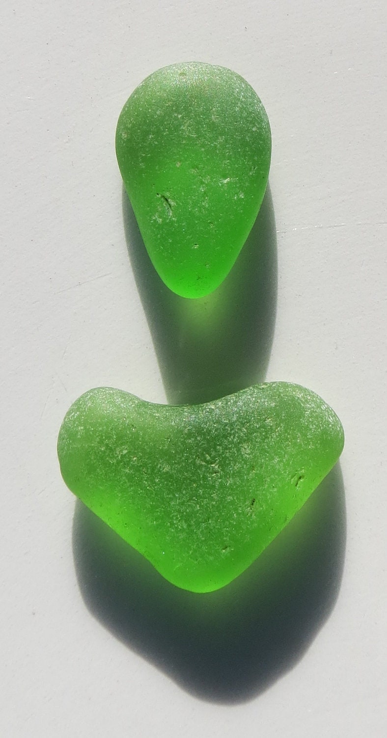 Sea Glass Rare Beach Glass Green Heart Shape and Tear Drop