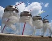 Set of 4 - "To-Go" Mason Jar Cups with Straw Lids