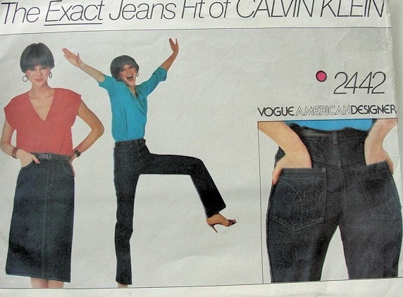Vintage 1970s Vogue American Designer 2442 Calvin Klein Jeans Pattern The Exact Fit Plus Slim Jean Skirt