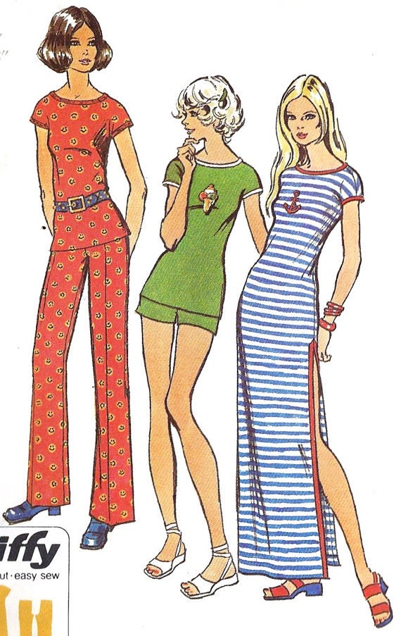 VIntage Simplicity Pattern 9972 Jiffy Pants Two Lengths, Dress or Tunic 1970s Right In Style