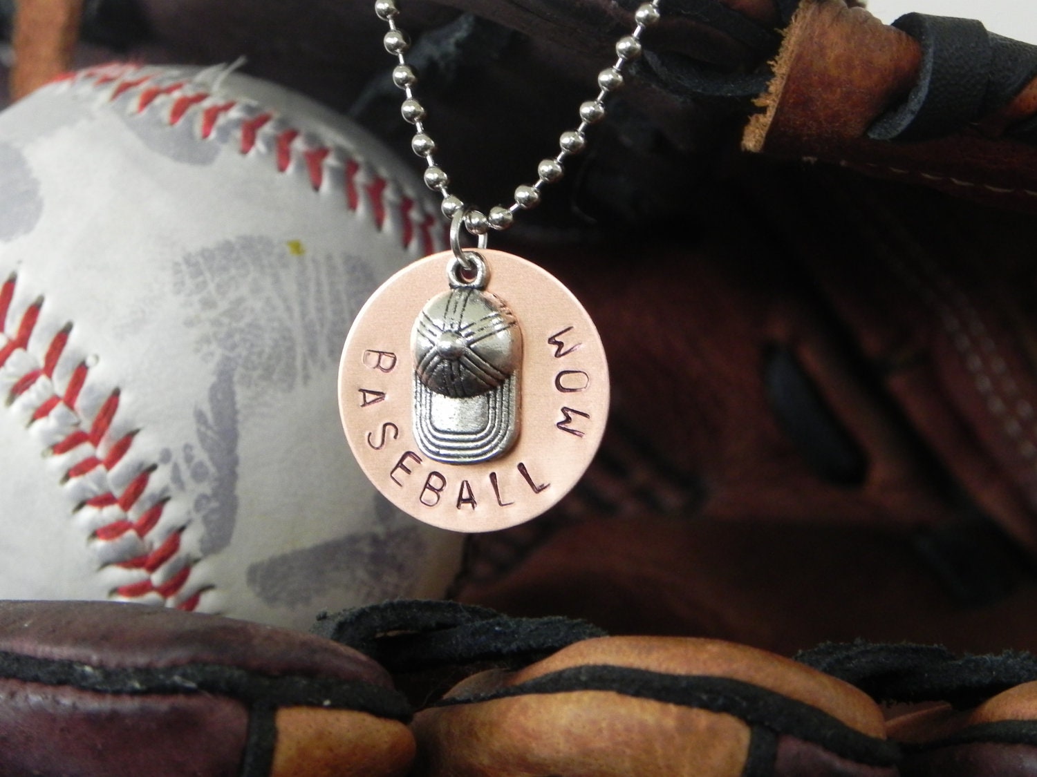Baseball Mom... Football... Basketball... Soccer... Sports... hand-stamped necklace with sports charm of your choice