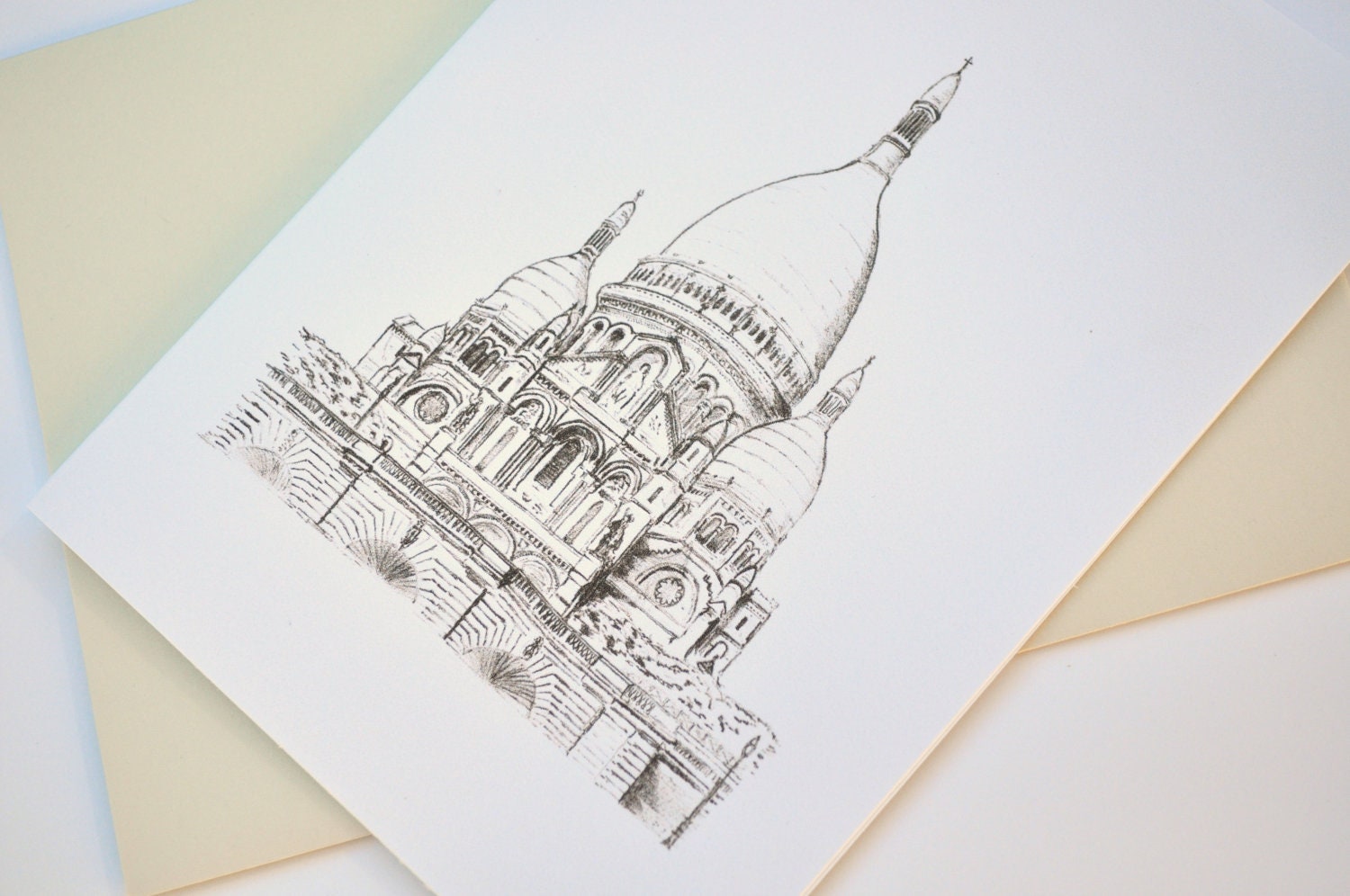 Sacre Coeur - Card greeting, birthday Paris France original art work Bastille Day