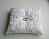 Ringbearer Pillow in Ivory Color With Handcrocheted Vintage Doily  and  Pearls
