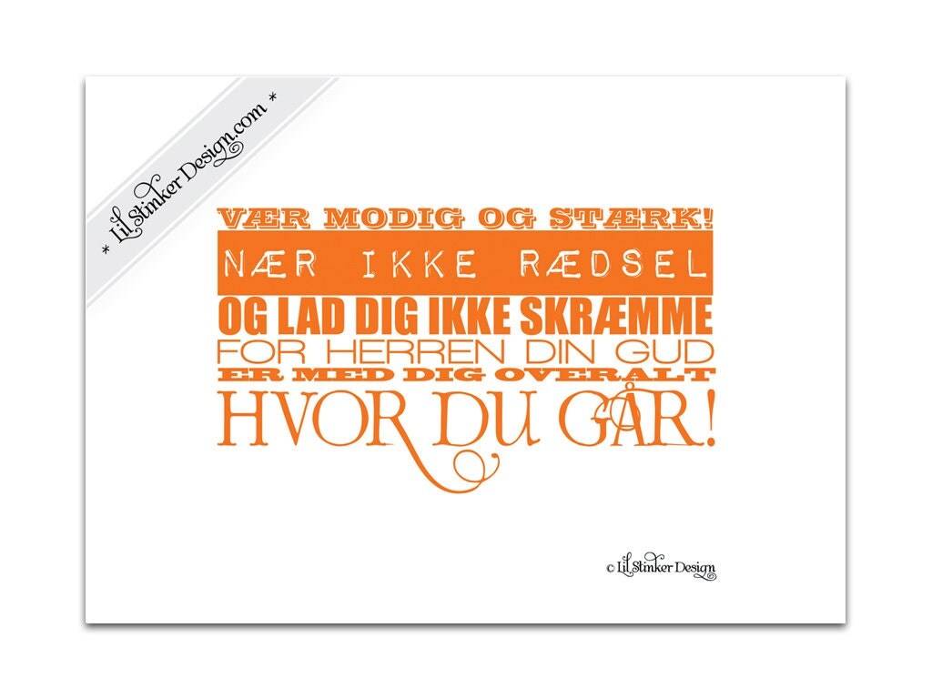 RESERVED LISTING for Lene Cathrine Danish Christian art print Joshua 1:9 13cm x 18cm DIY printable Orange typography inspirational print