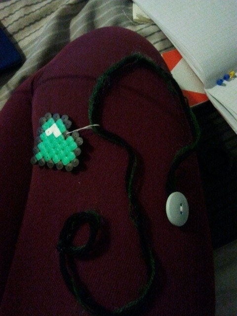 Hama Bead Pixel Heart 'Extra Life' Necklace Handmade with Vintage Button Fastener