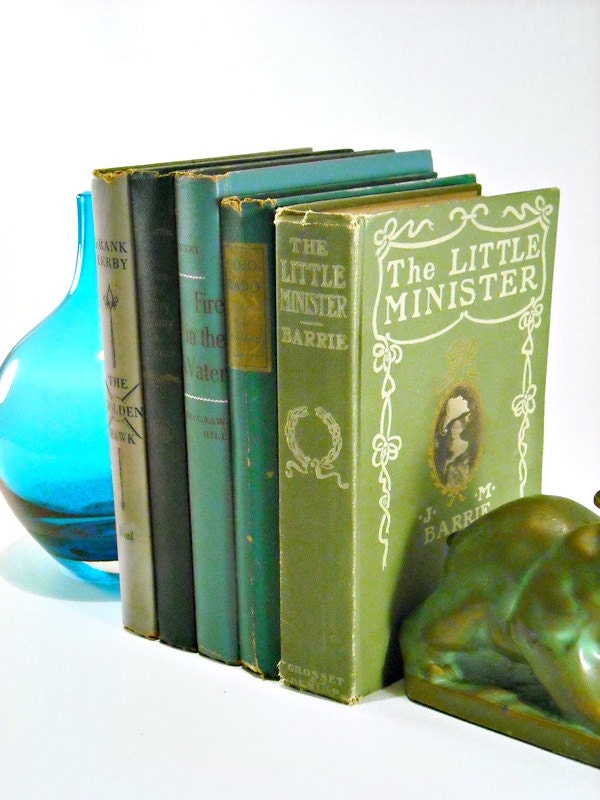 Antique Vintage Book Bundle Display Blue Green