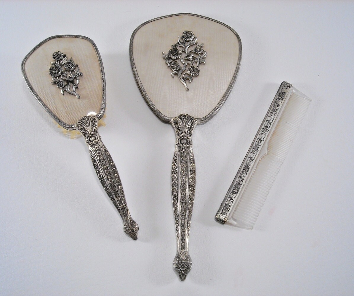 Vintage Silver Plate Mirror Brush Comb Set by silverbranchhome