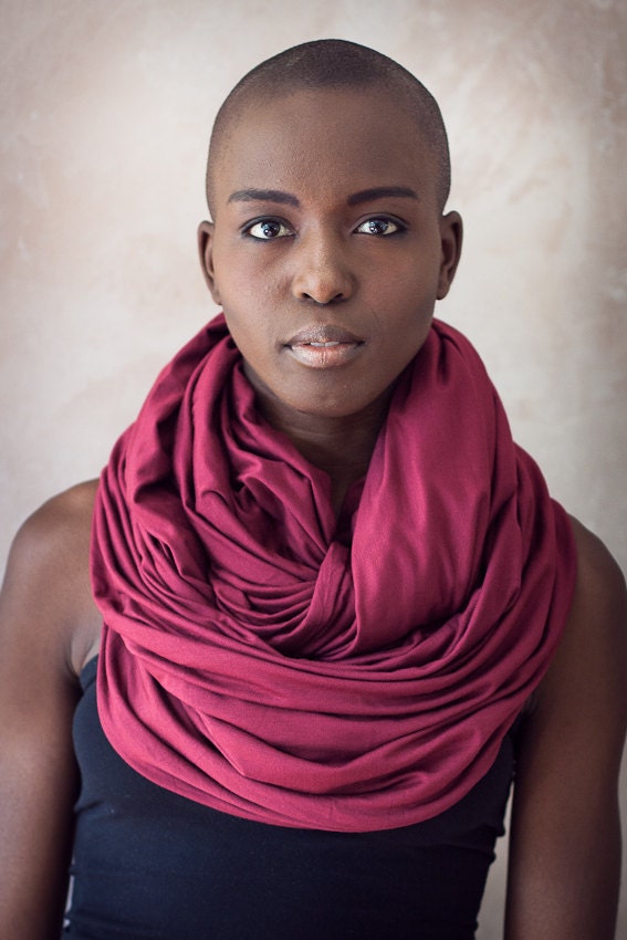 Infinity scarf - Circle scarf, Eternity scarf, Jersey scarf, Tube scarf, Loop scarf, Snood, T-Shirt scarf -  Chunky Winter Burgundy scarf